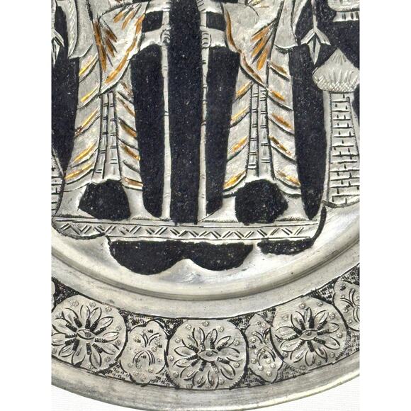 Persian Qajar Pewter Copper Inlay Mid Century Hand Crafted Etched Wall Art - Picture 5 of 7